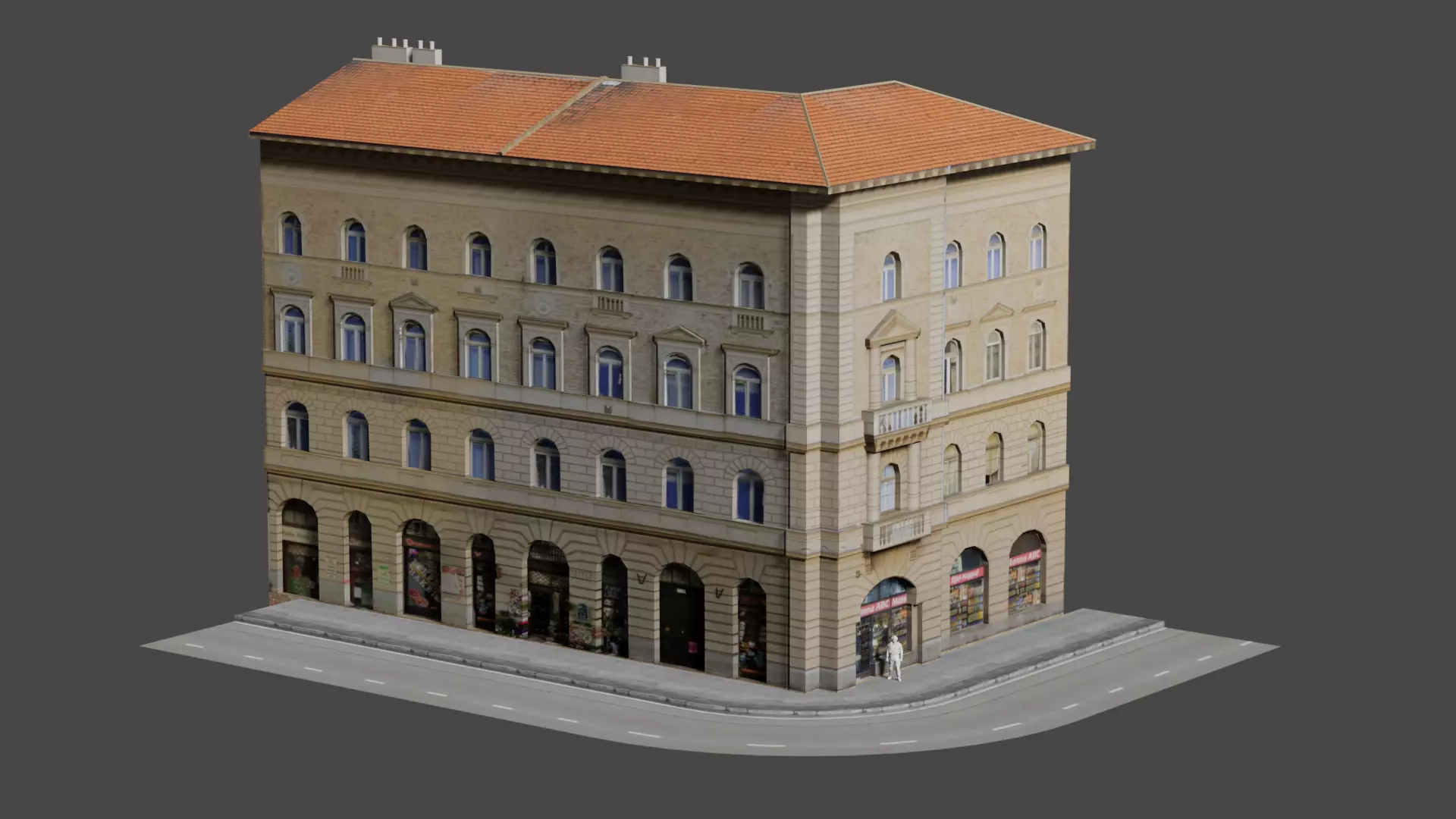 Low Poly Central Eastern European City Building Low-poly 3D model_0
