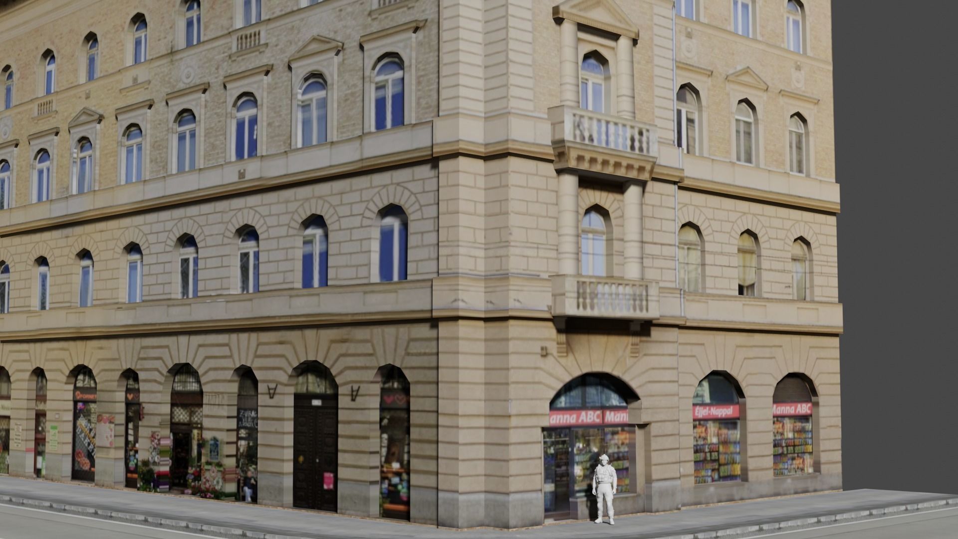 Low Poly Central Eastern European City Building Low-poly 3D model_2