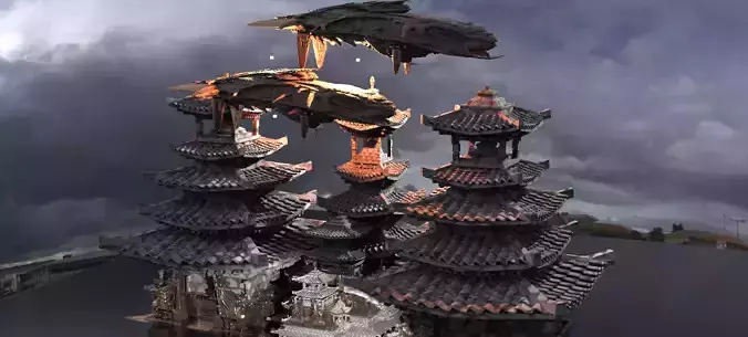 General Warlord Temples with Air ships 2  3D model