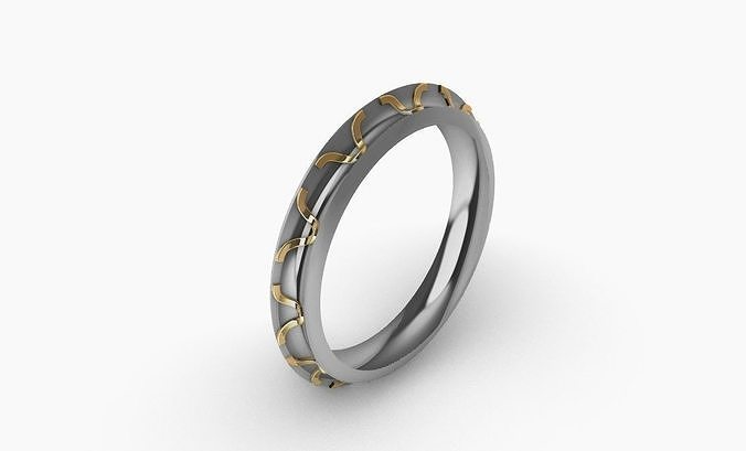 Ring 3d gold and silver with diamonds 3D print model