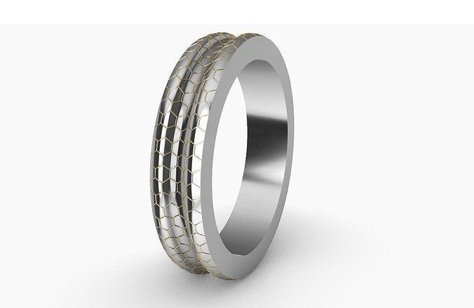 Ring 3d silver with two rows of diamonds 3D print model
