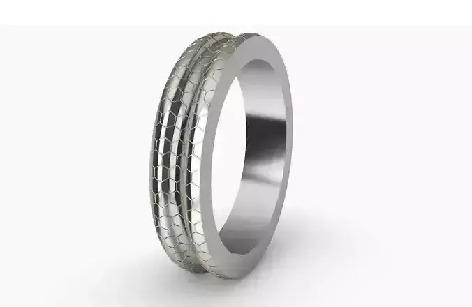 Ring 3d silver with two rows of diamonds