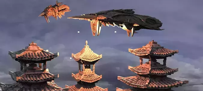 Empress  Warlord Temples with Air ships 2 Kitbash 3D model