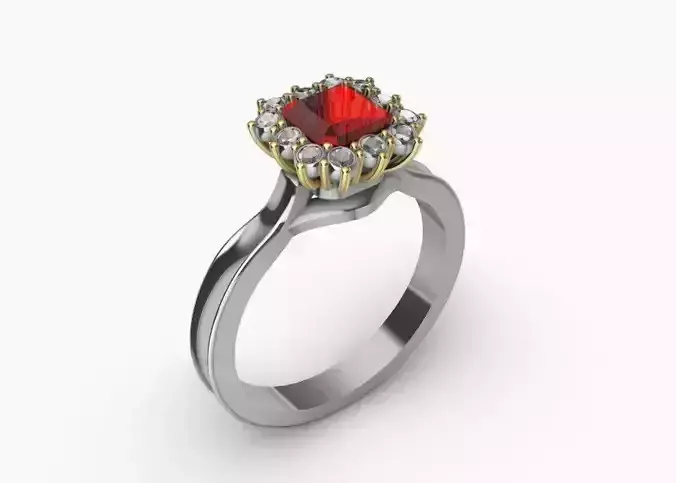 Ring 3d engagement with ruby and diamonds