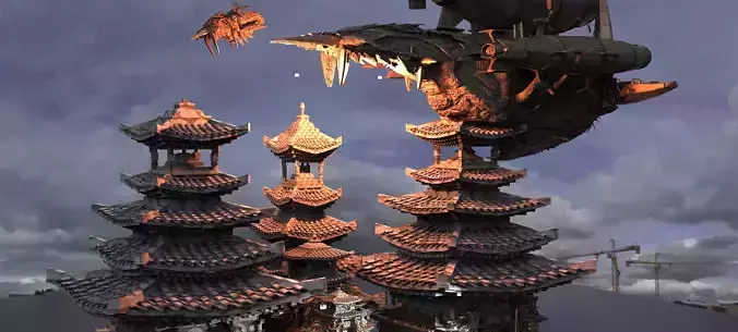 Empress Warlord Temples with Air ships 3 3D model