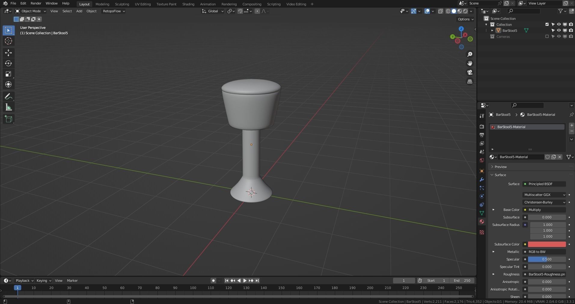 Retro Bar Stool 5 Low-poly 3D model_7