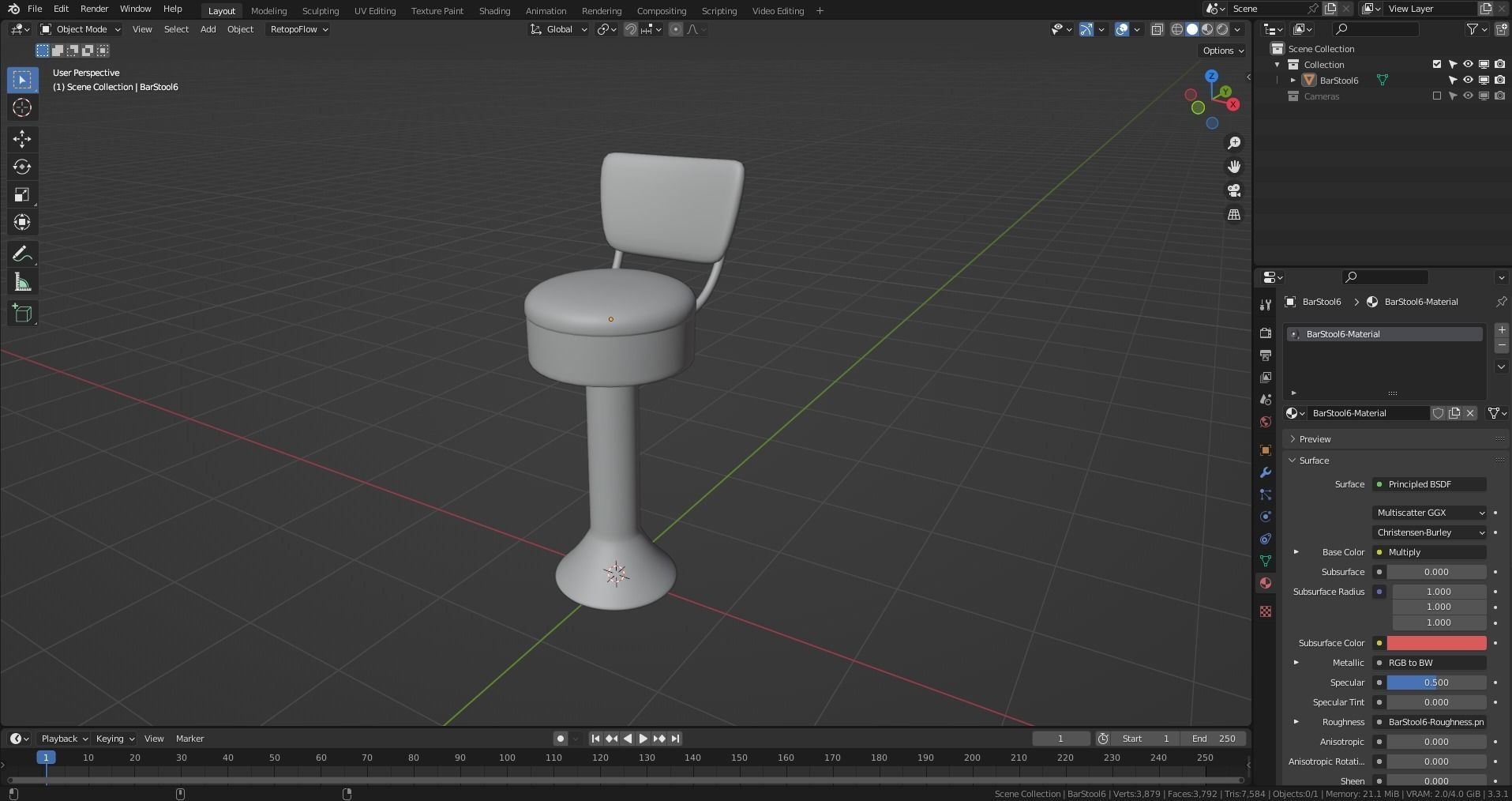 Retro Bar Stool 6 Low-poly 3D model_13