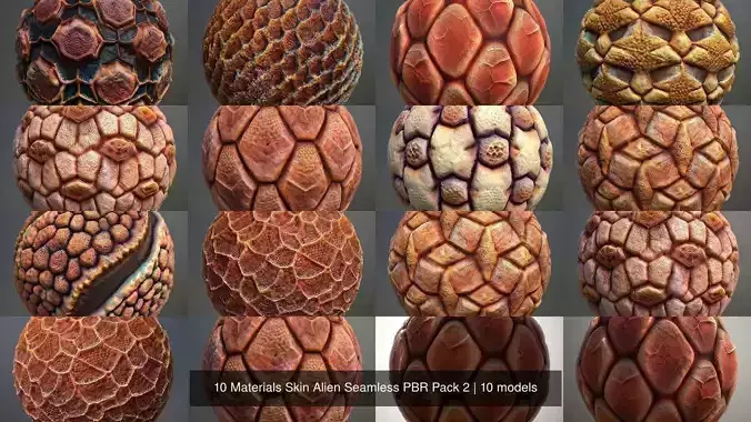10 Materials Skin Alien Seamless PBR Pack 2