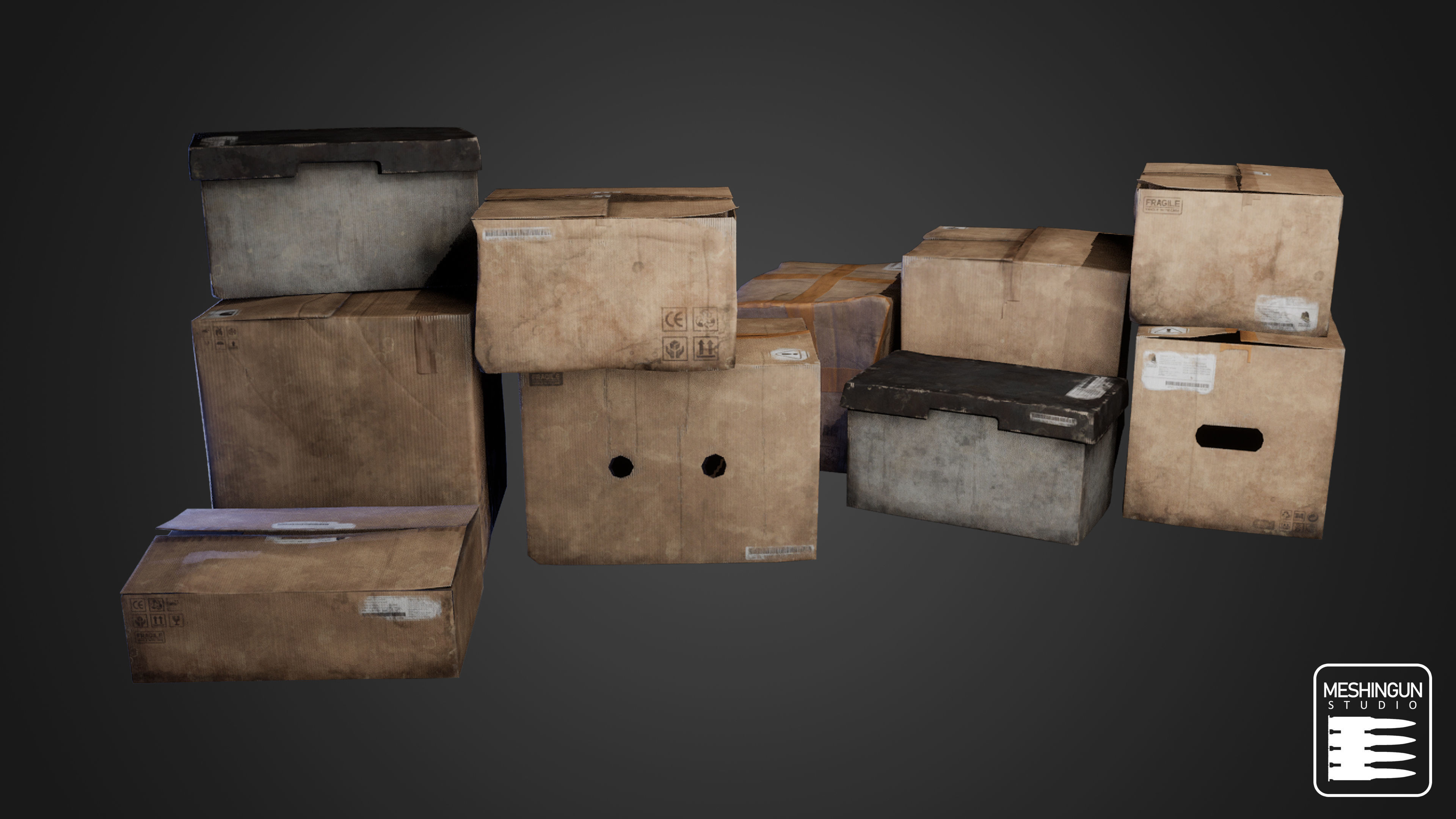 Cardboard Boxes Low-poly 3D model_3