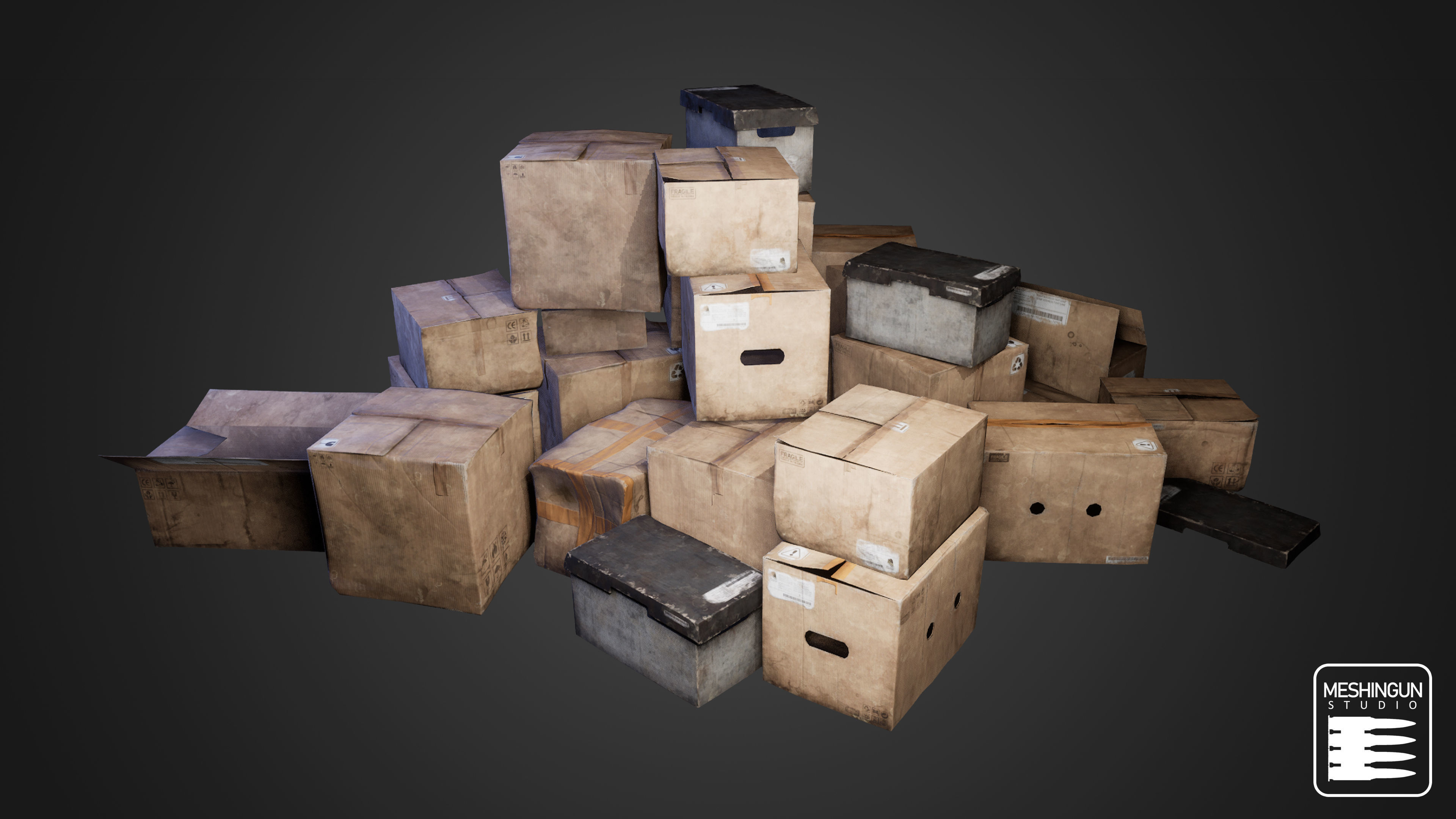 Cardboard Boxes Low-poly 3D model_2