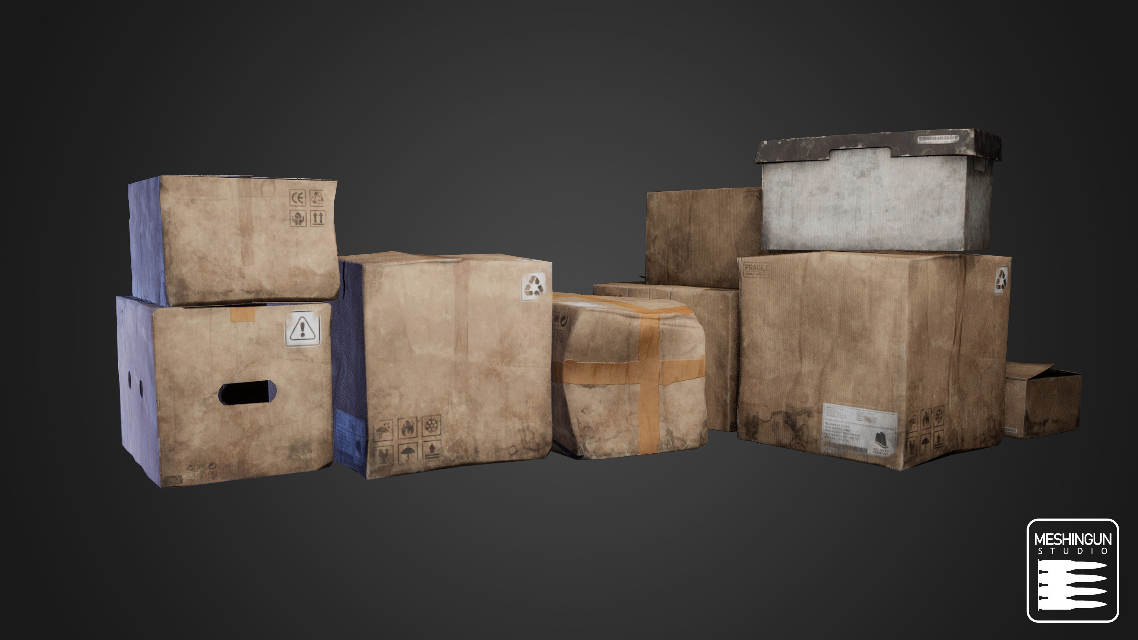 Cardboard Boxes Low-poly 3D model_4