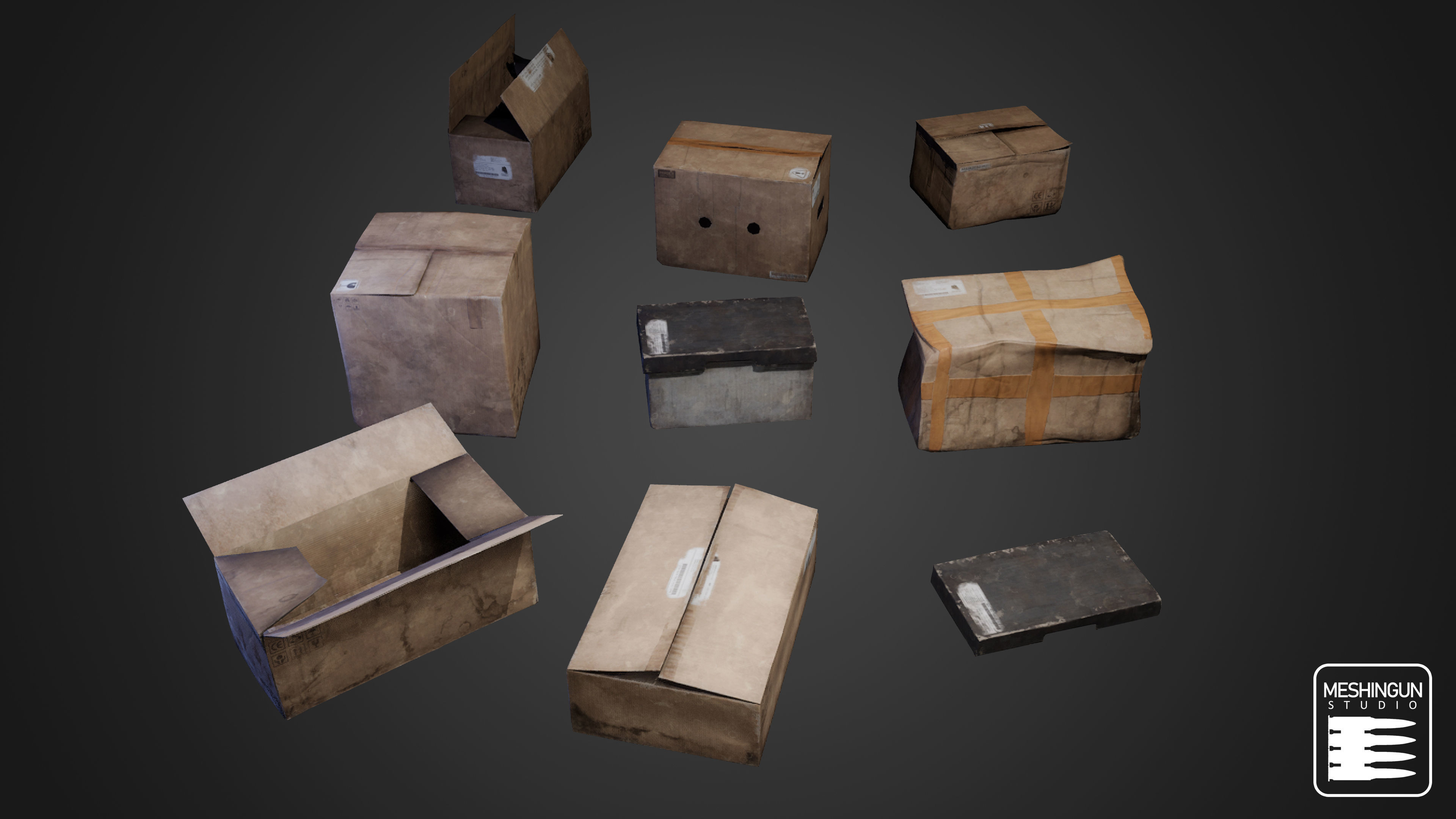 Cardboard Boxes Low-poly 3D model_1