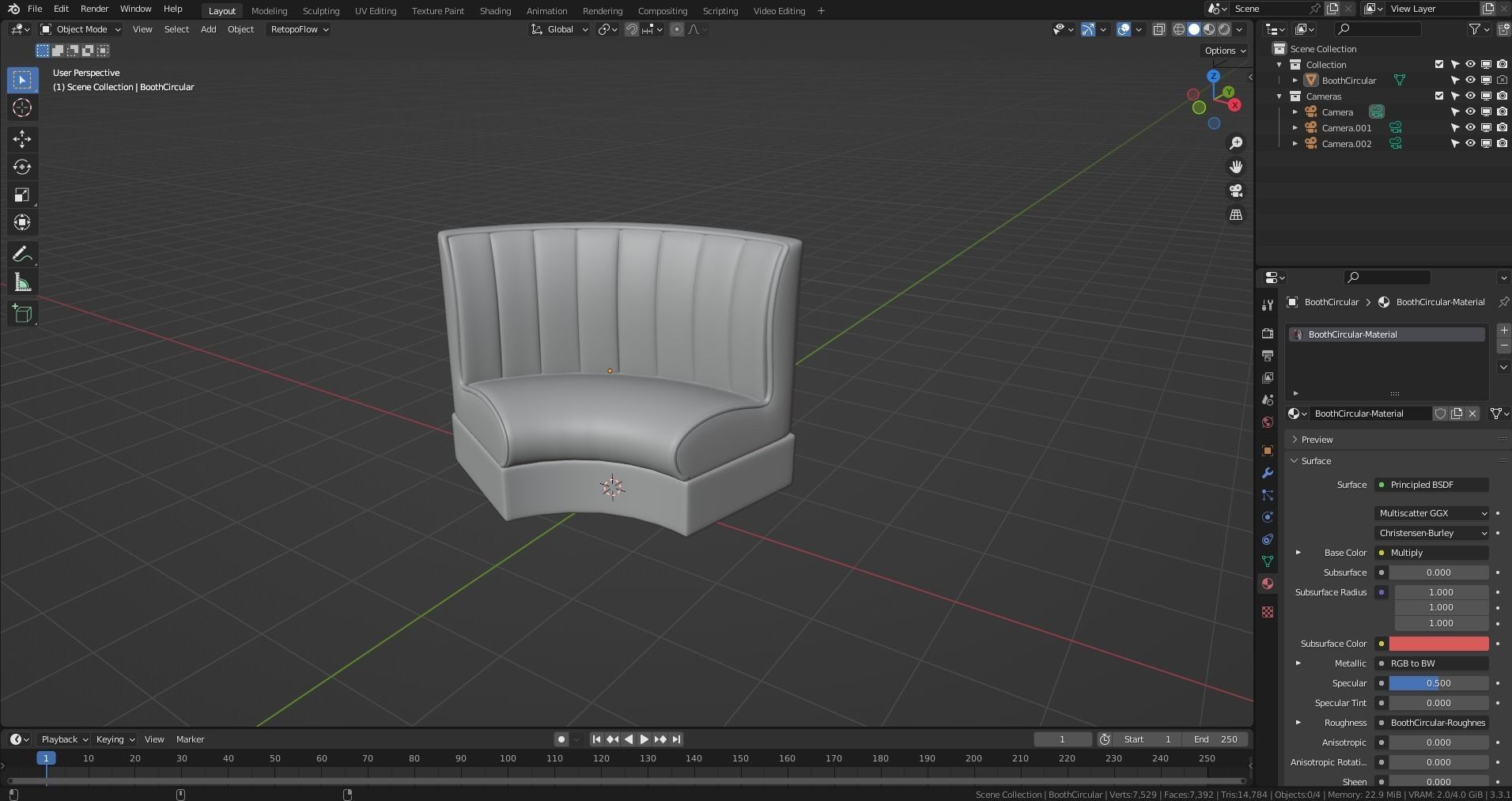 Retro Diner Circular Booth Low-poly 3D model_6