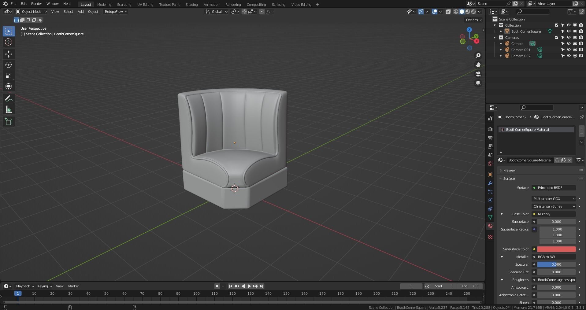 Retro Diner Square Corner Booth Low-poly 3D model_8