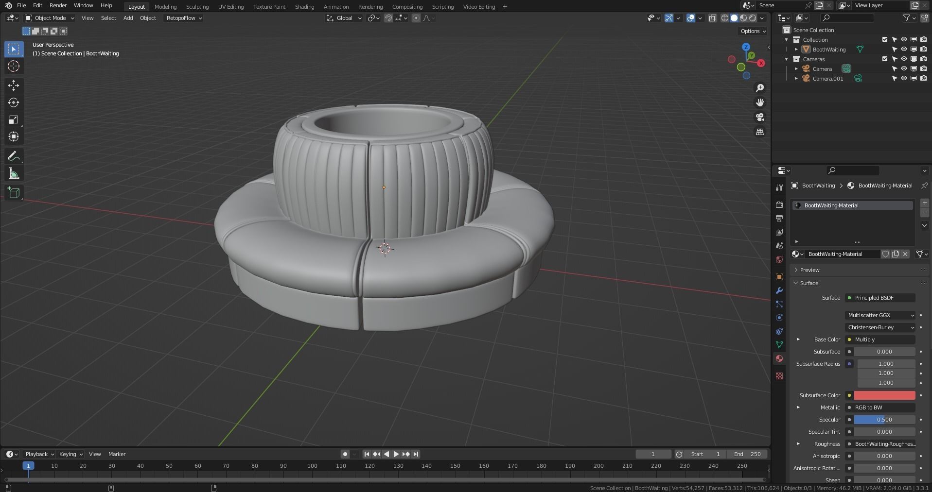 Retro Diner Waiting Booth Low-poly 3D model_6