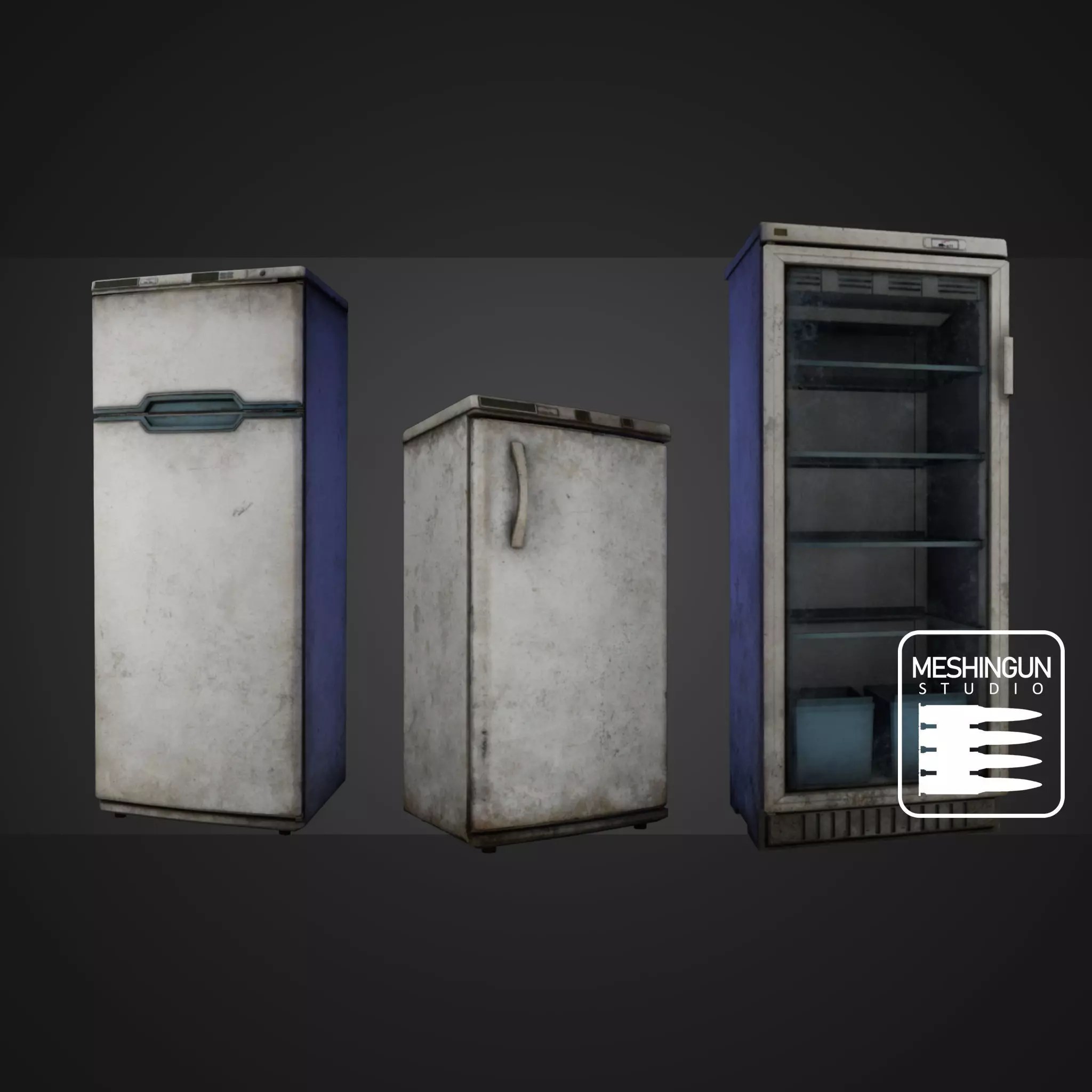 Dirty Fridge Set Low-poly 3D model_0