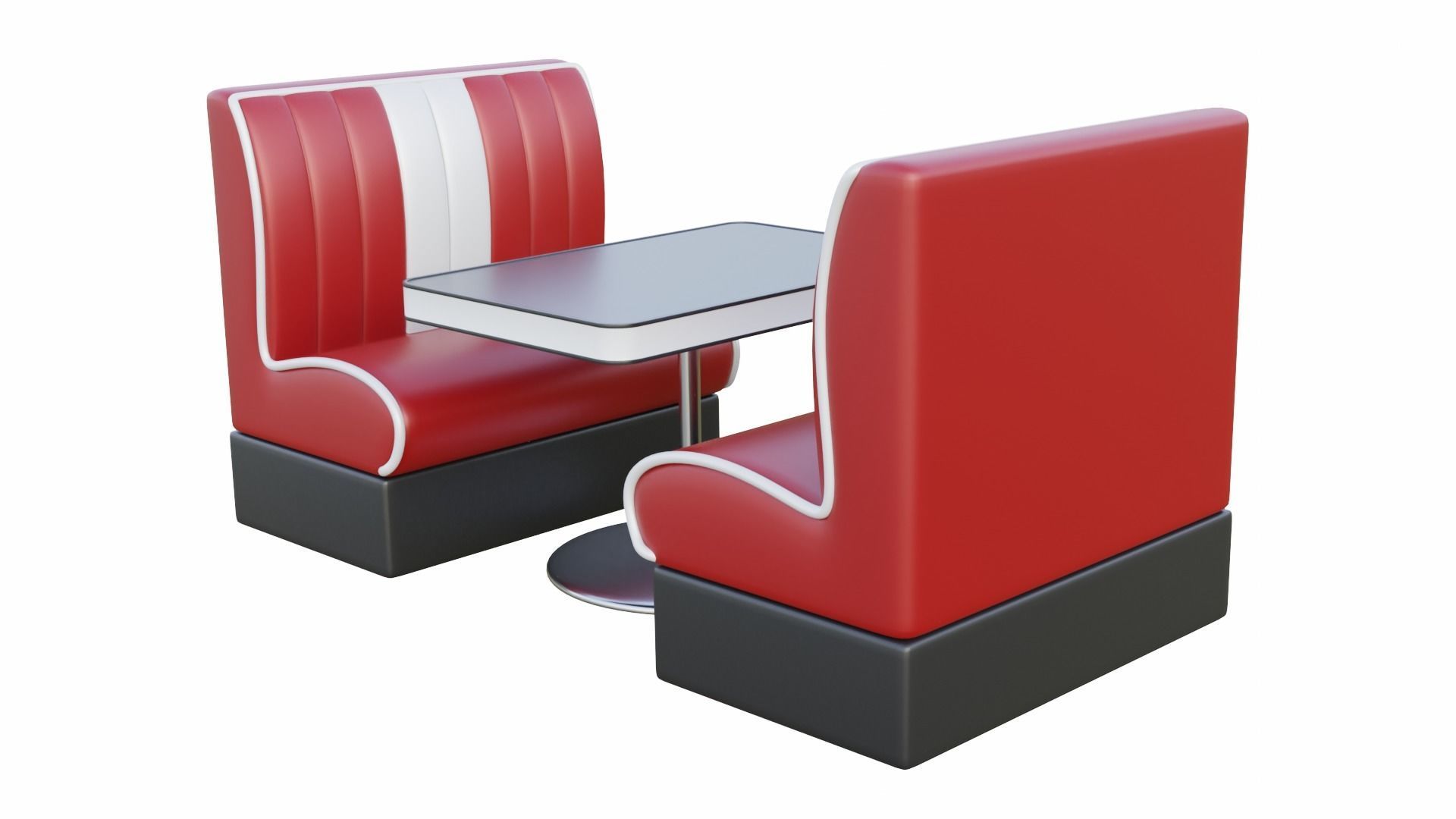 Retro Diner Booth and Table Set Low-poly 3D model_5