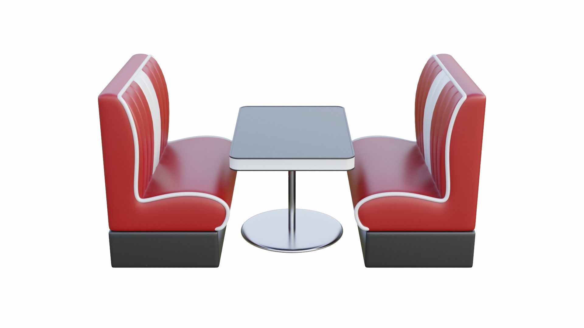 Retro Diner Booth and Table Set Low-poly 3D model_3