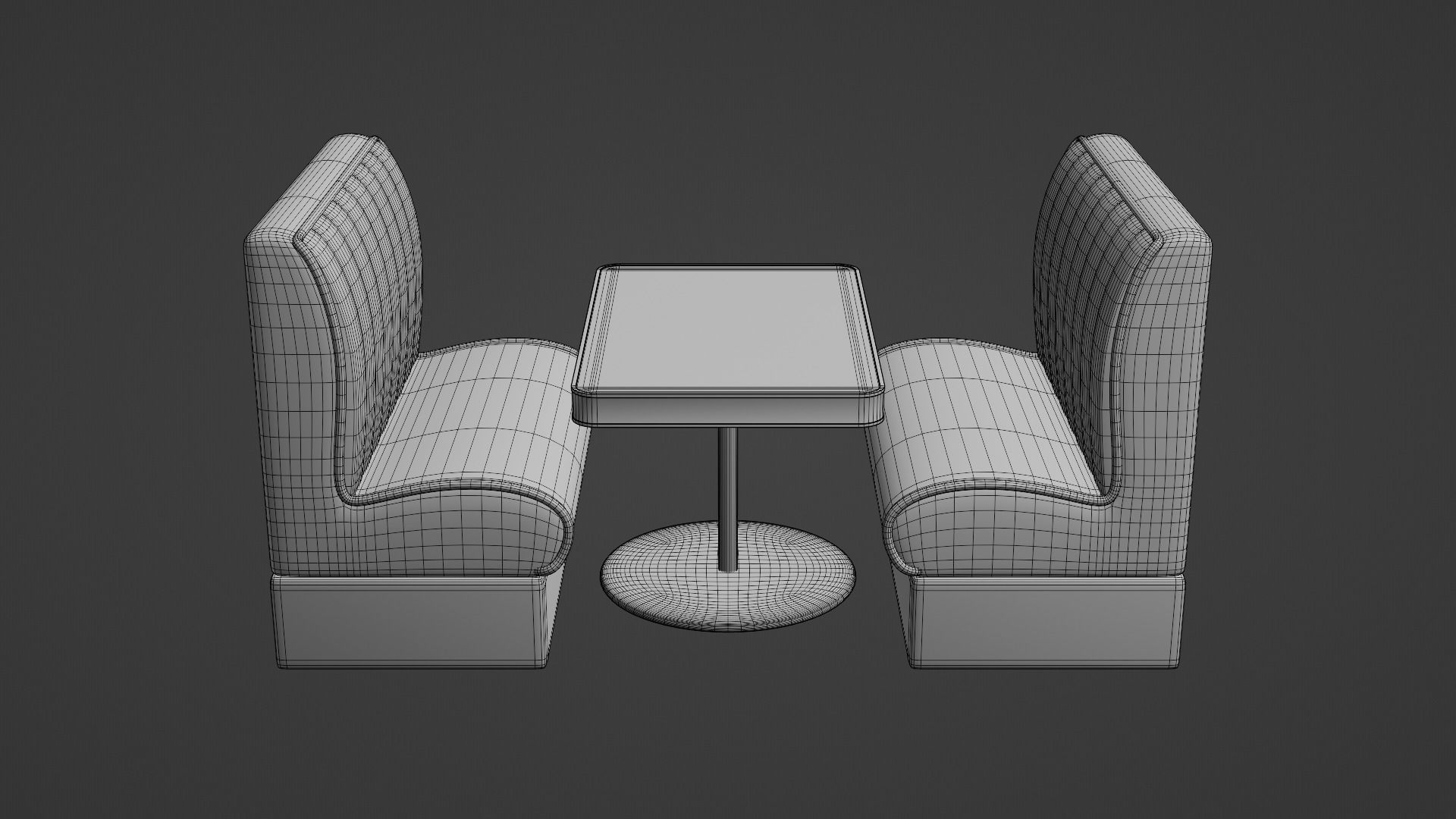 Retro Diner Booth and Table Set Low-poly 3D model_9