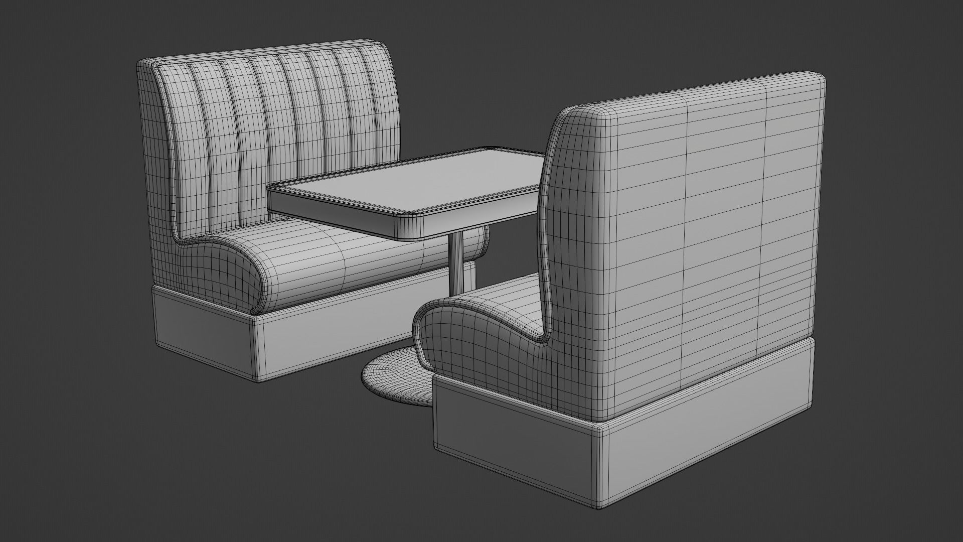 Retro Diner Booth and Table Set Low-poly 3D model_11