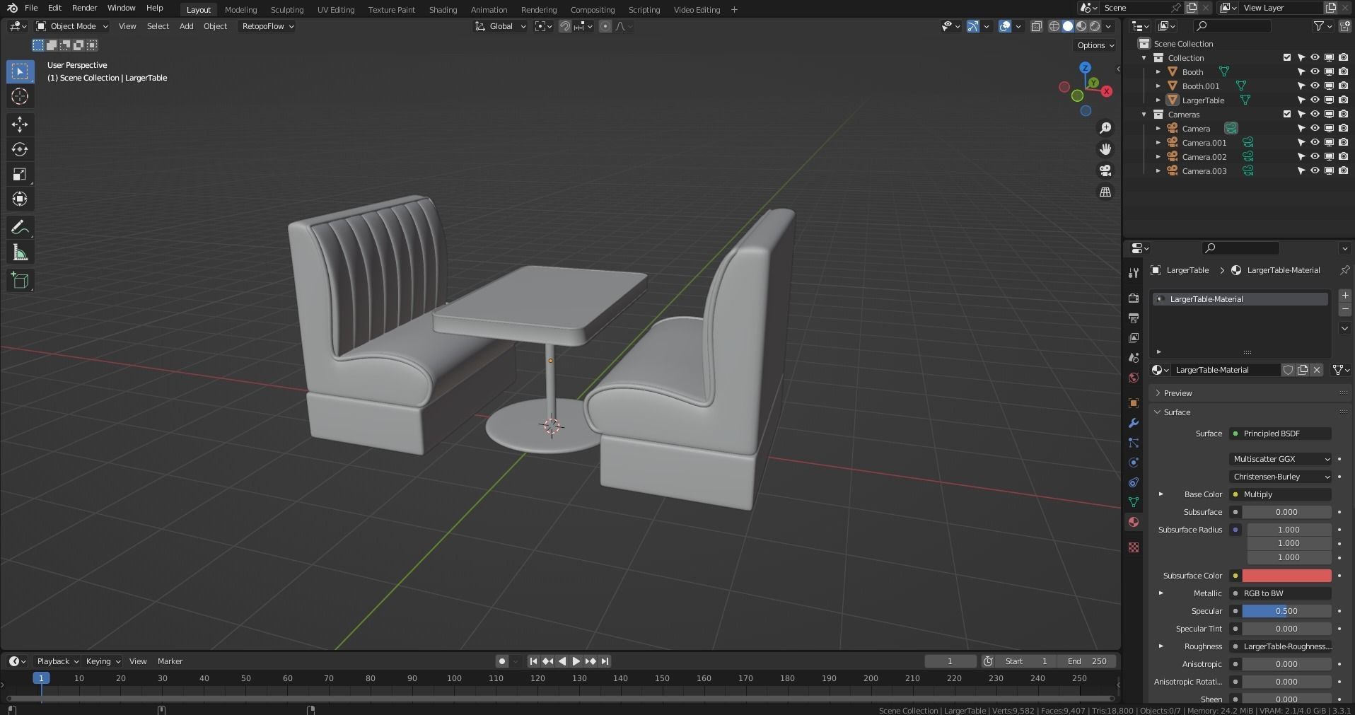 Retro Diner Booth and Table Set Low-poly 3D model_18
