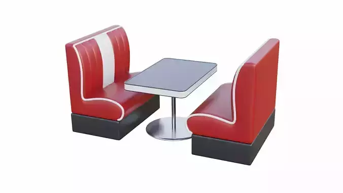 Retro Diner Booth and Table Set Low-poly 3D model