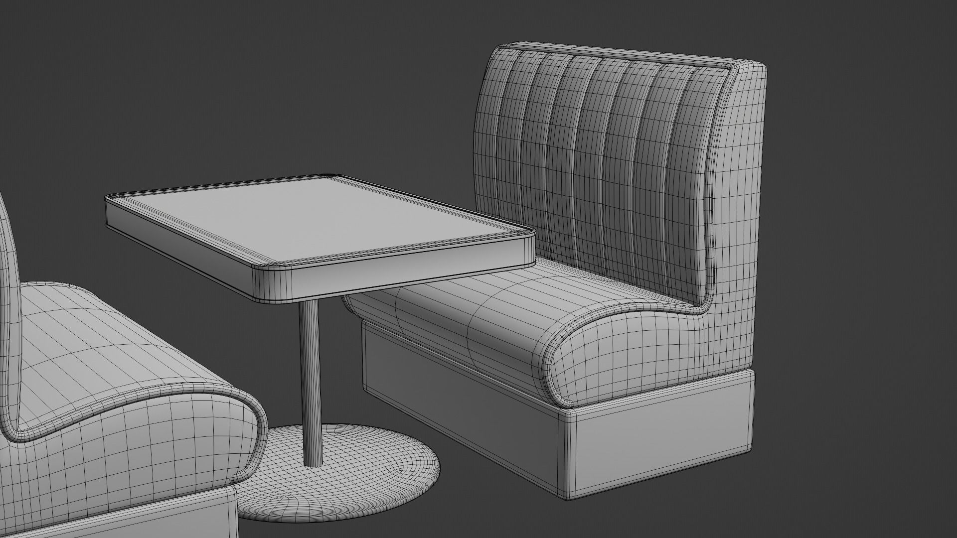 Retro Diner Booth and Table Set Low-poly 3D model_10