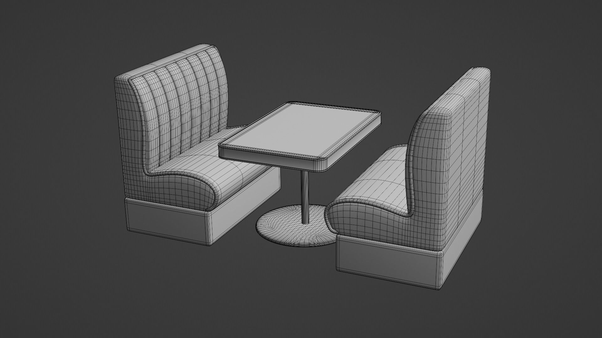 Retro Diner Booth and Table Set Low-poly 3D model_8
