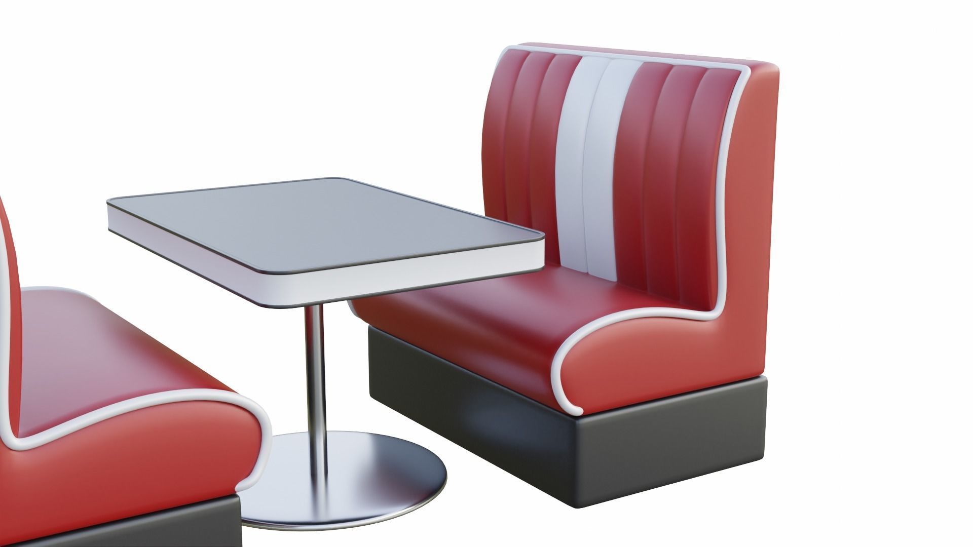 Retro Diner Booth and Table Set Low-poly 3D model_4