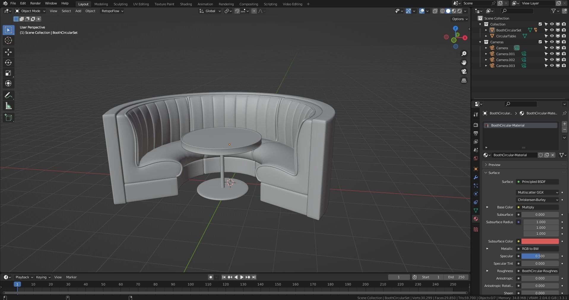 Retro Circular Diner Booth Set Low-poly 3D model_11