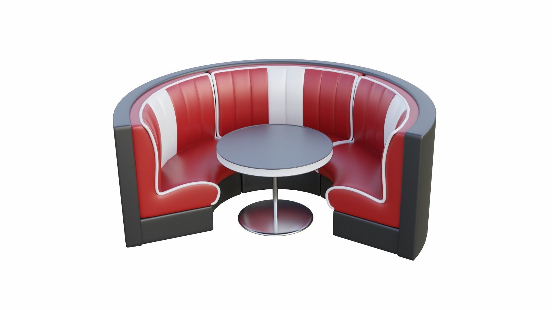 Retro Circular Diner Booth Set Low-poly 3D model_3