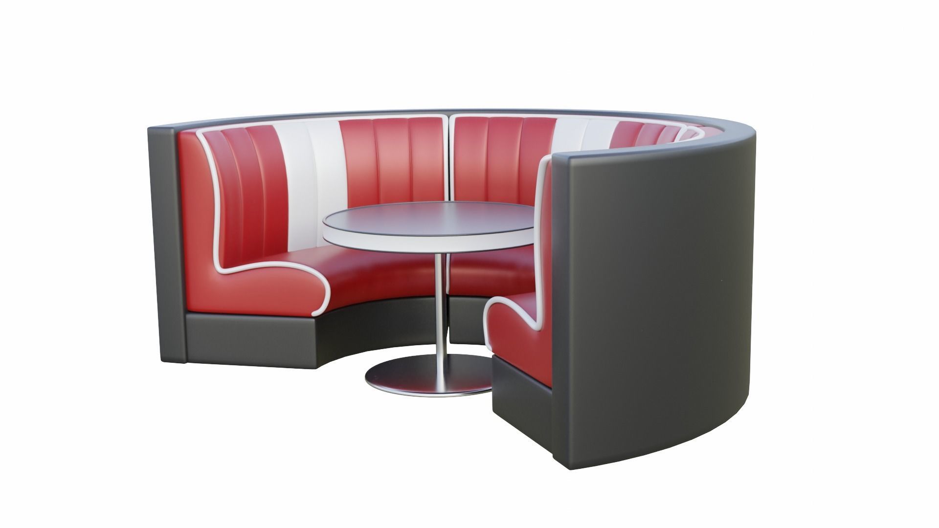 Retro Circular Diner Booth Set Low-poly 3D model_4
