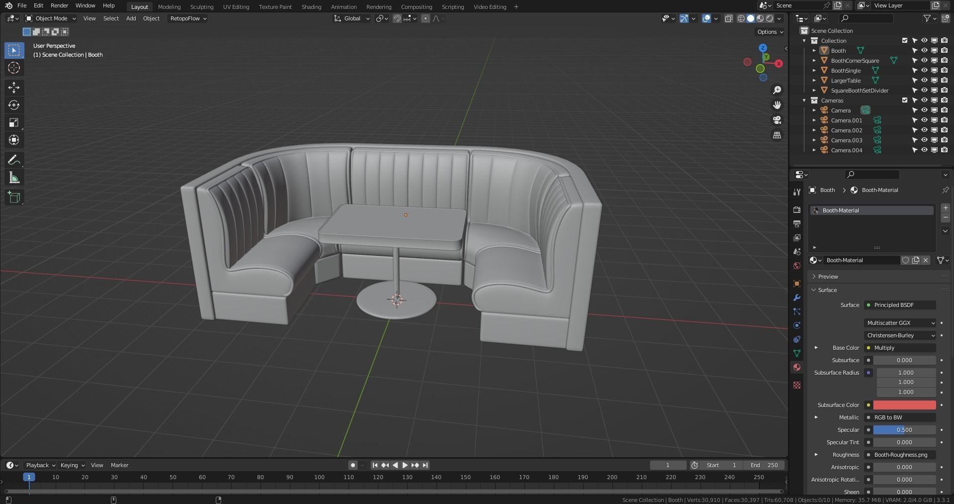 Retro Diner Square Booth Set Low-poly 3D model_16