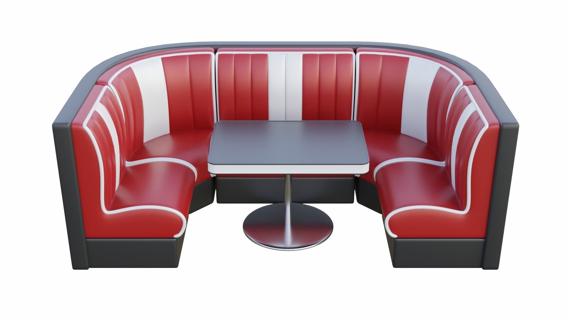 Retro Diner Square Booth Set Low-poly 3D model_3