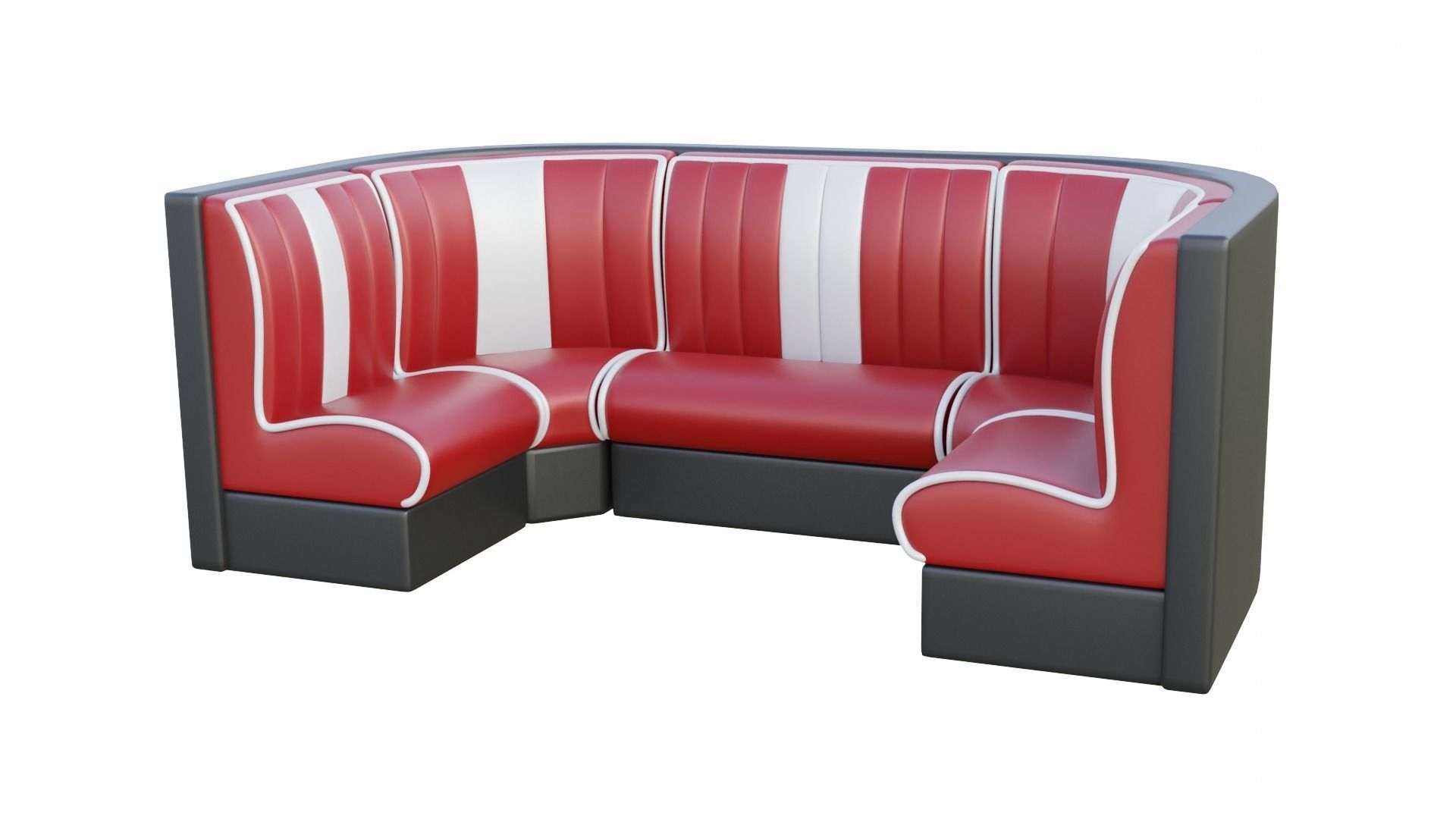 Retro Diner Square Booth Set Low-poly 3D model_4