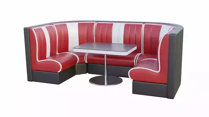 Retro Diner Square Booth Set Low-poly 3D model