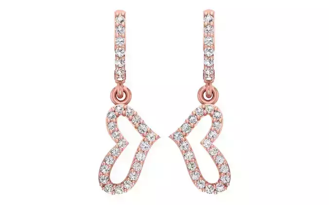Women Diamond Heart Earrings 3dm STL OBJ FBX Renders Details