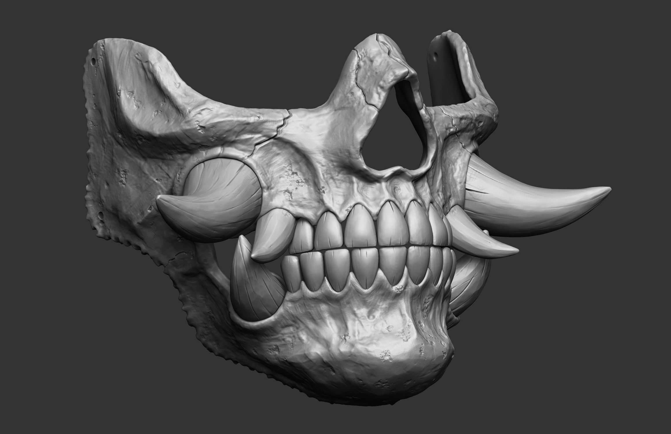 Hannya Scull half mask Oni mask 3D print model_7