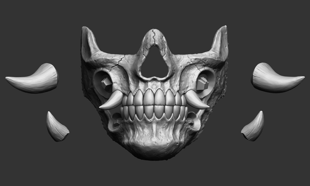 Hannya Scull half mask Oni mask 3D print model_9