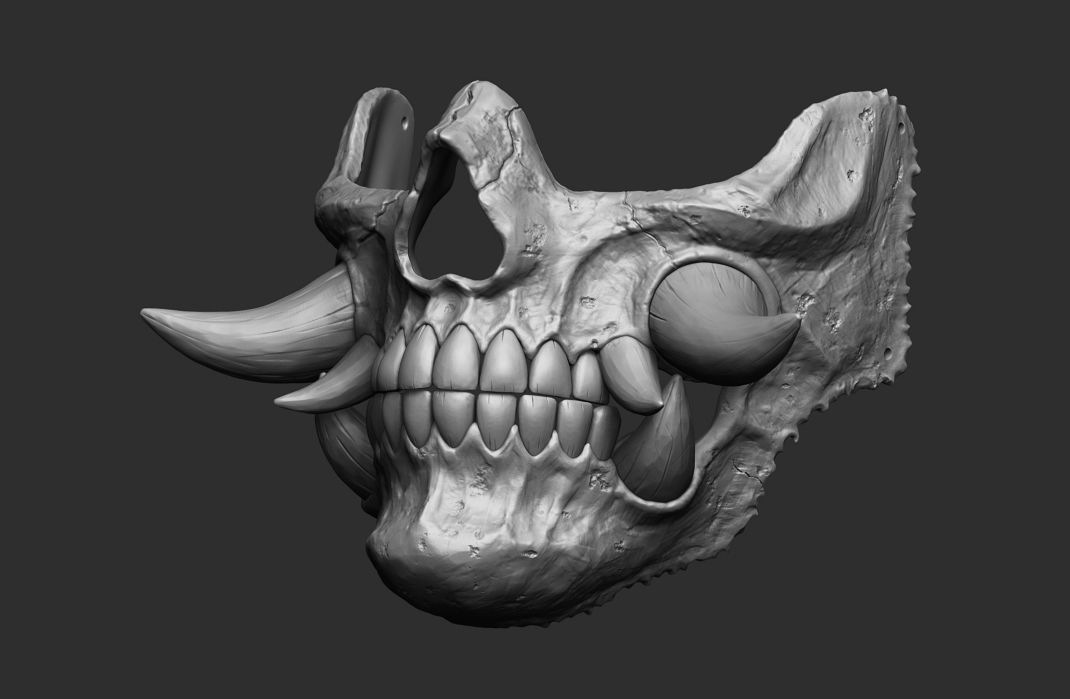 Hannya Scull half mask Oni mask 3D print model_8