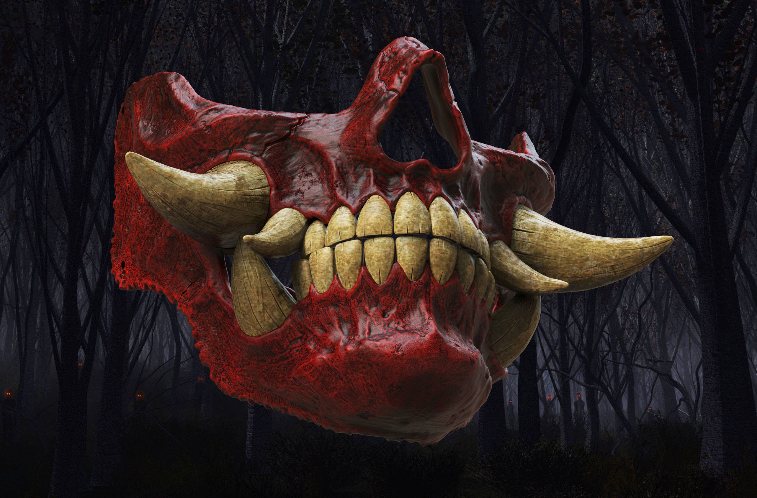 Hannya Scull half mask Oni mask 3D print model_4