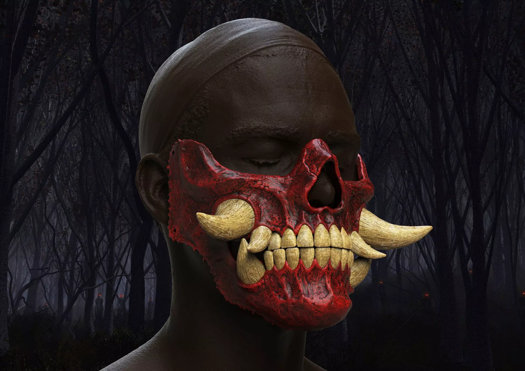 Hannya Scull half mask Oni mask 3D print model_0