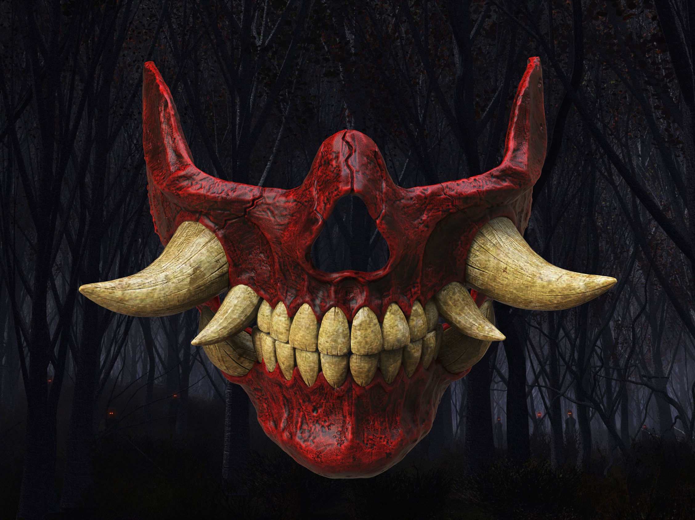 Hannya Scull half mask Oni mask 3D print model_2