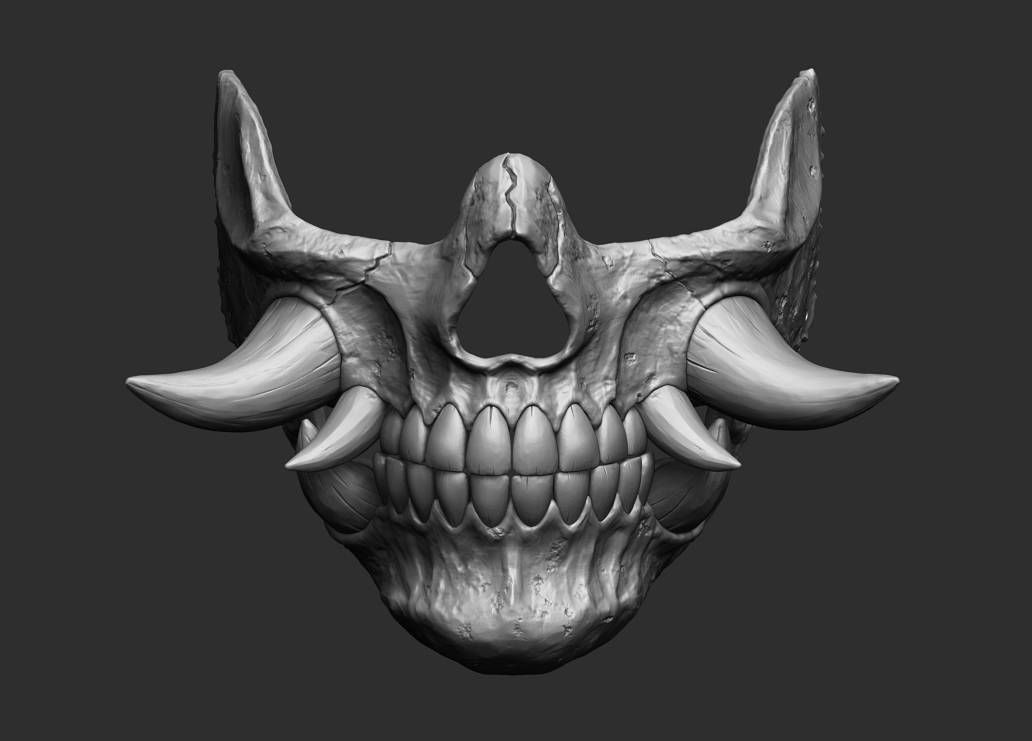 Hannya Scull half mask Oni mask 3D print model_5