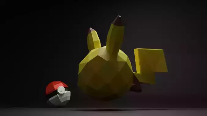 pokemon Pikachu and pokeball low poly 3d model Low-poly 3D model