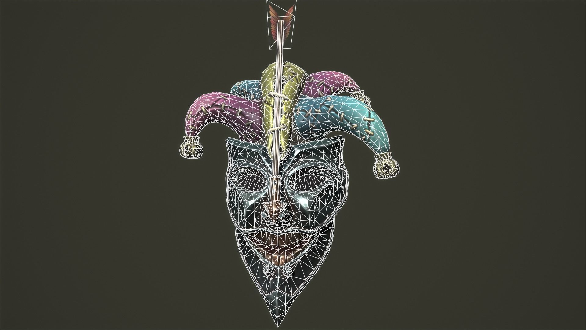 Jester mask Low-poly 3D model_2