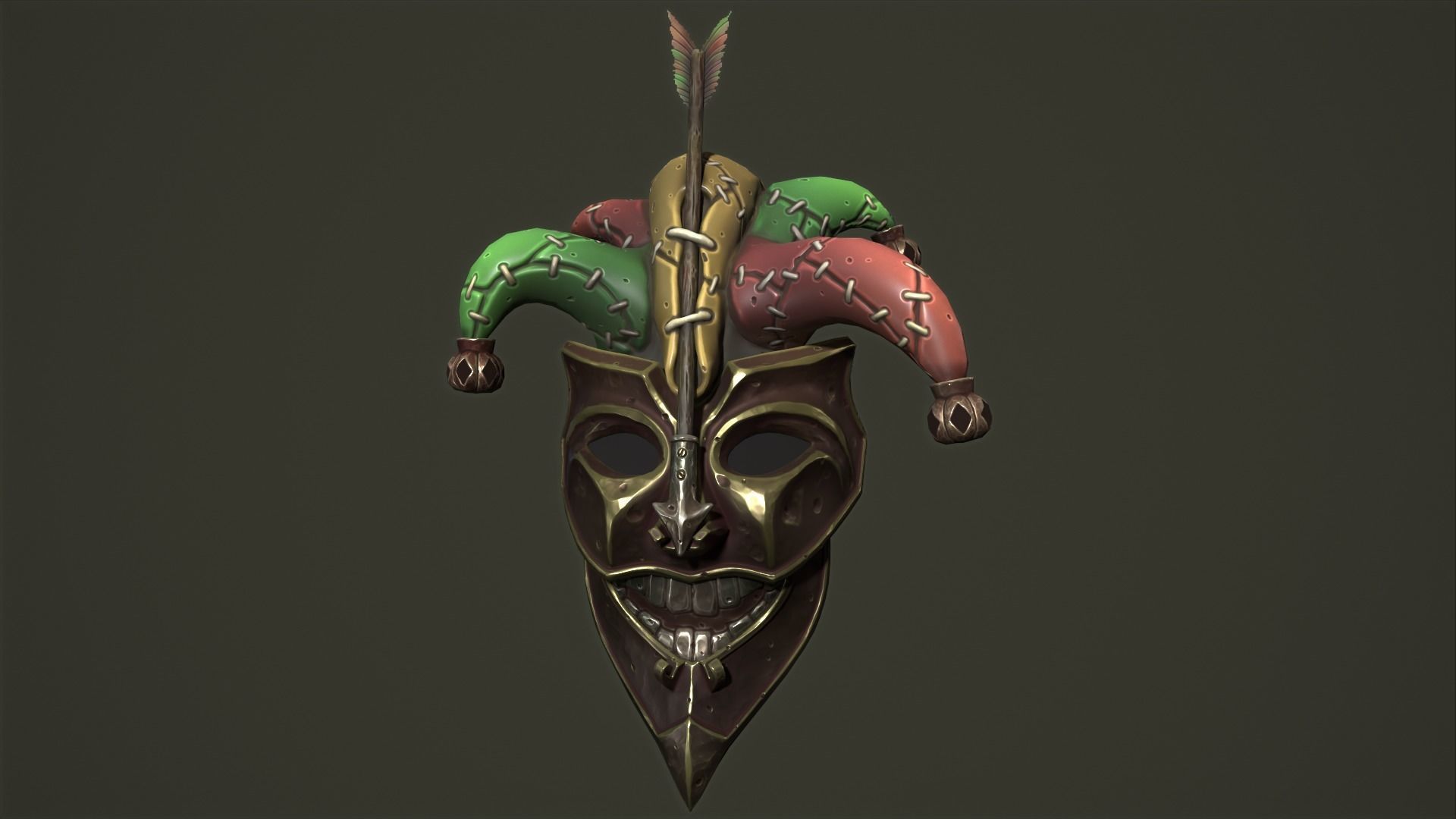 Jester mask Low-poly 3D model_3