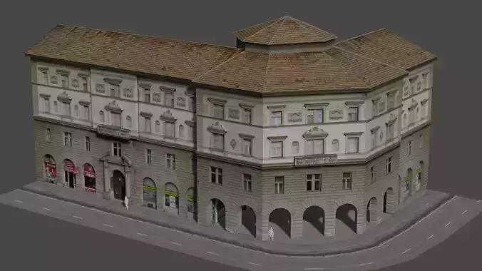Low Poly Central Eastern European City Building Low-poly 3D model