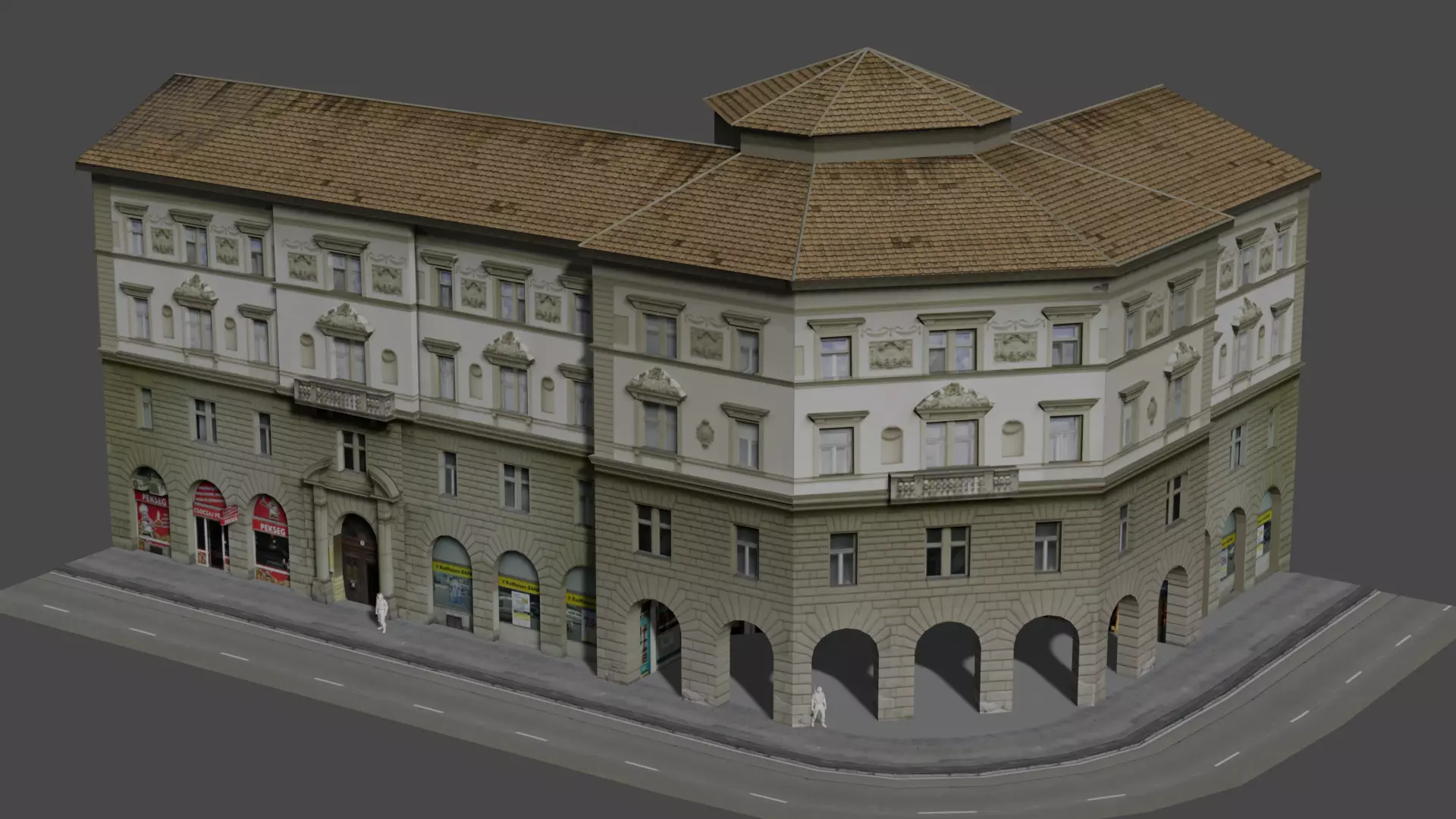 Low Poly Central Eastern European City Building Low-poly 3D model_0