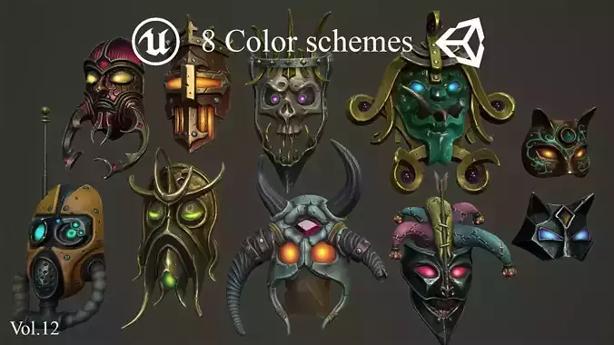 Fantasy masks 2 Low-poly 3D model